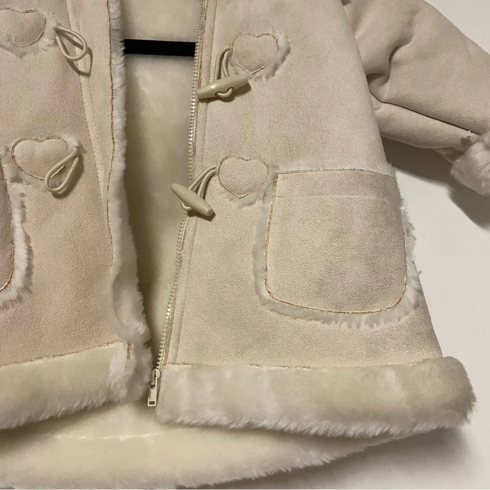 First Impressions Faux Suede Hooded Coat Size 6/9 months - Picture 3 of 5